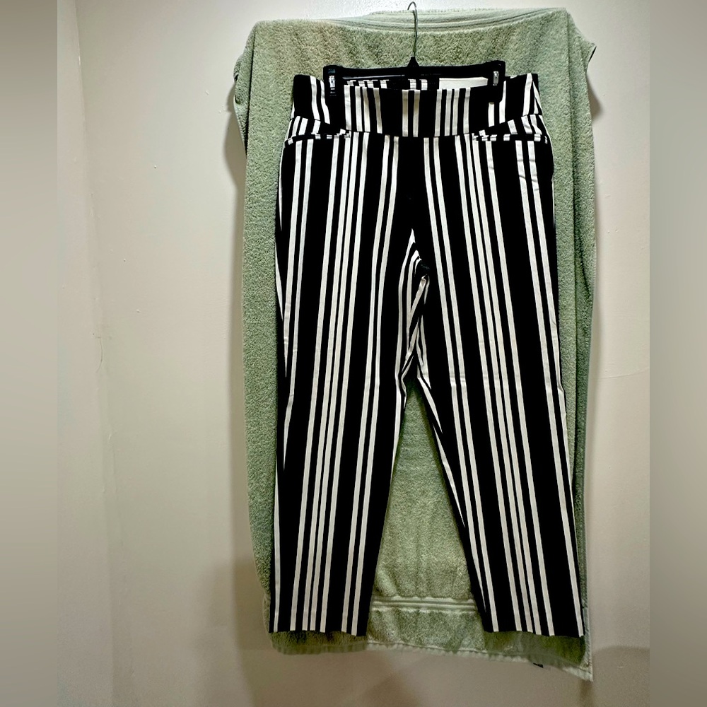 Cato Black and White Vertical Striped Cropped Pants